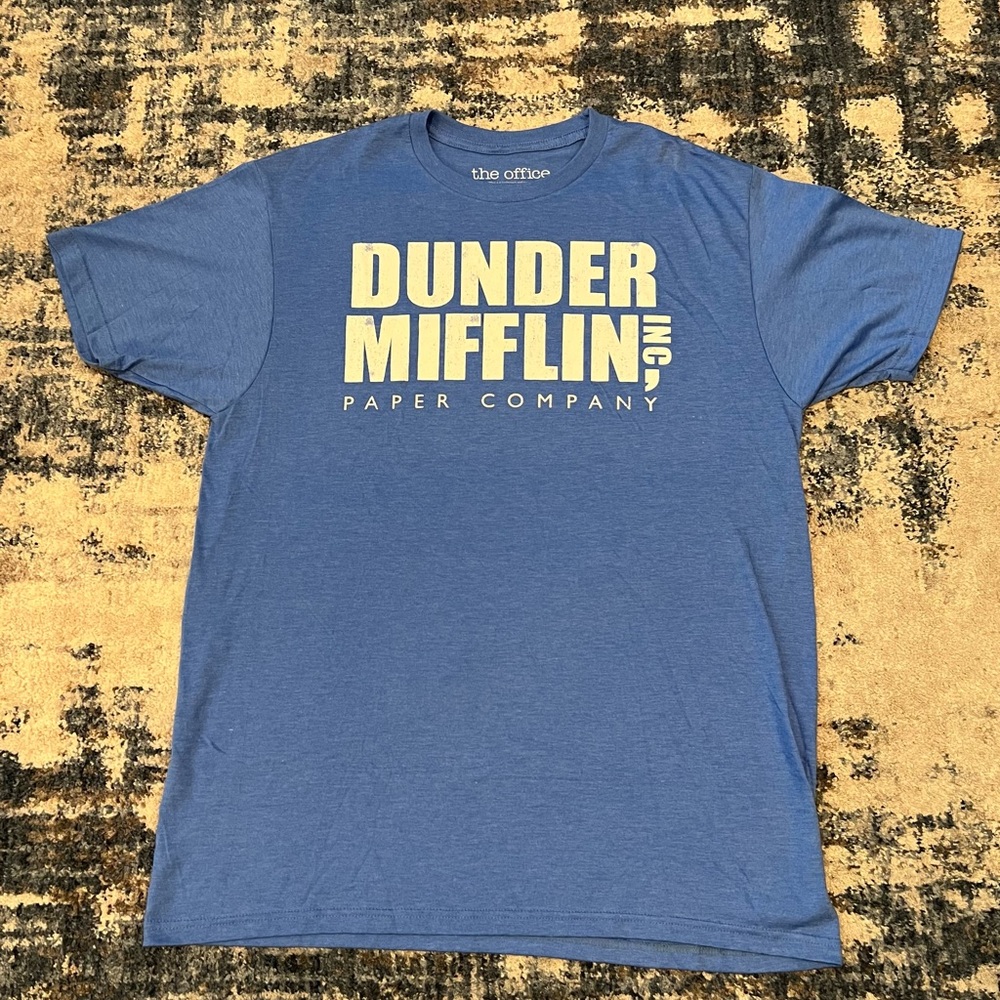 The Office Blue Dunder Mifflin Paper Inc Men's Large Short Sleeve T Shirt